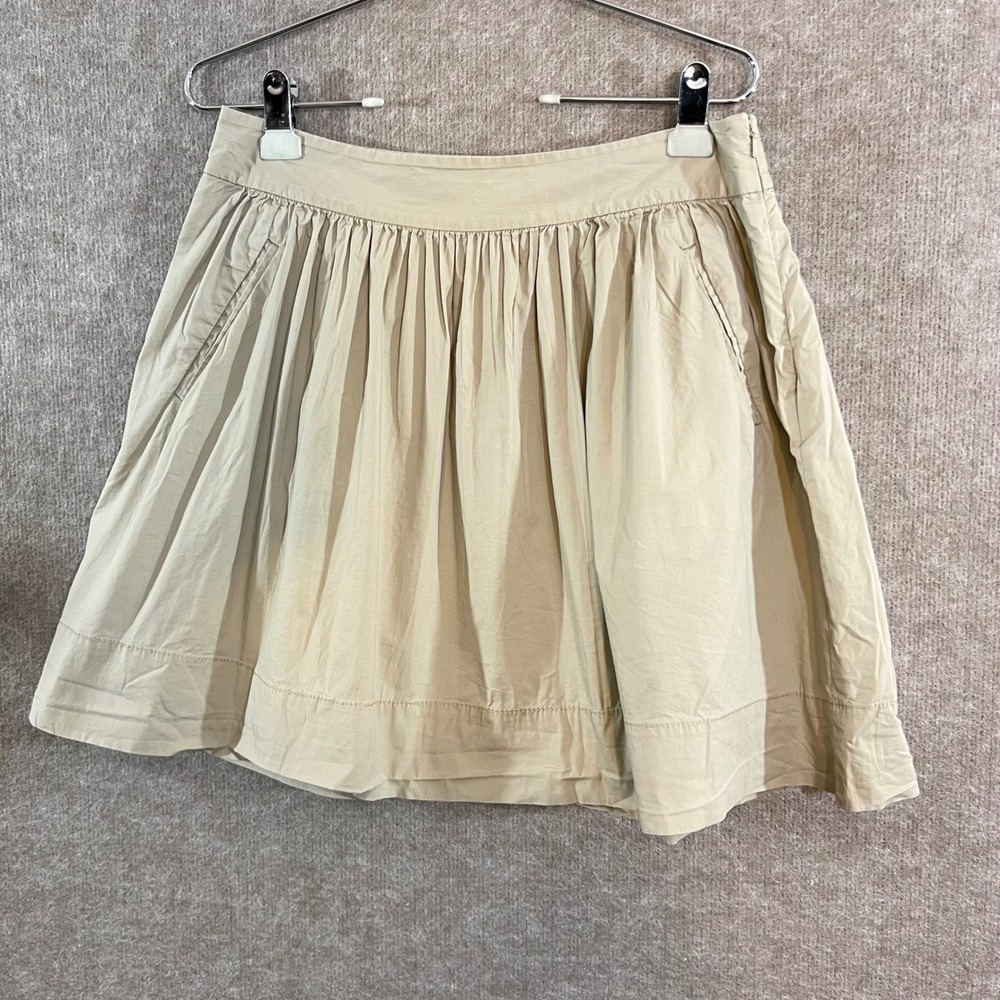 Banana Republic Mini Skirt Womens 10 Khaki Tan Cotton Blend Pleated Preppy